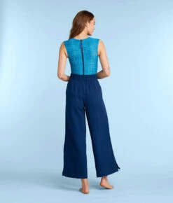 The Cloud Gauze Wide-Leg Pants - Deep Sea -Classic Lady Wear Store CloudGauzeWide LegPantsDeepSeaBack1
