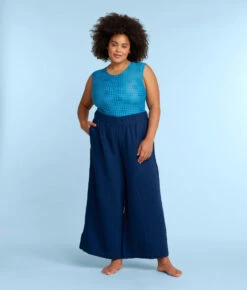 The Cloud Gauze Wide-Leg Pants - Deep Sea -Classic Lady Wear Store CloudGauzeWide LegPantsDeepSeaFront2