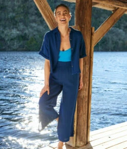 The Cloud Gauze Wide-Leg Pants - Deep Sea