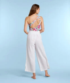 The Cloud Gauze Wide-Leg Pants - White Sand 8 The Cloud Gauze Wide-Leg Pants - White Sand -Classic Lady Wear Store CloudGauzeWide LegPantsWhiteSandBack1