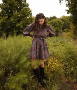 The Countryside Poplin Tiered Shirtdress - Floral Prairie In Chocolate -Classic Lady Wear Store Countryside Poplin Tiered Shirtdress Floral Prairie in Chocolate 5