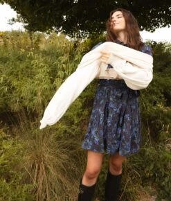 The Countryside Poplin Tiered Shirtdress - Rustic Floral In Midnight -Classic Lady Wear Store Countryside Poplin Tiered Shirtdress Rustic Floral in Midnight 4