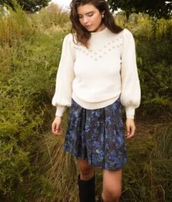 The Countryside Poplin Tiered Shirtdress - Rustic Floral In Midnight -Classic Lady Wear Store Countryside Poplin Tiered Shirtdress Rustic Floral in Midnight 5