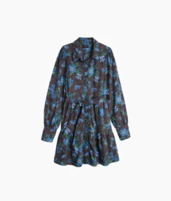 The Countryside Poplin Tiered Shirtdress - Rustic Floral In Midnight -Classic Lady Wear Store Countryside Poplin Tiered Shirtdress Rustic Floral in Midnight 6