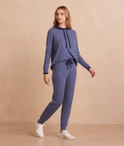 The Coziest Cashmere Blend Jogger - Steel & Midnight -Classic Lady Wear Store CoziestCashmereBlendJogger Steel Midnight Side Full