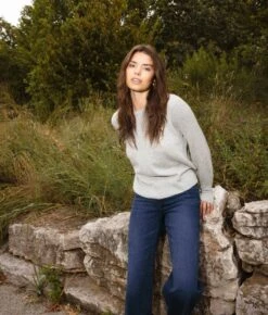 The Coziest Cashmere Blend Bishop-Sleeve Sweater - Wolf -Classic Lady Wear Store Coziest Cashmere Blend Bishop Sleeve Sweater 4