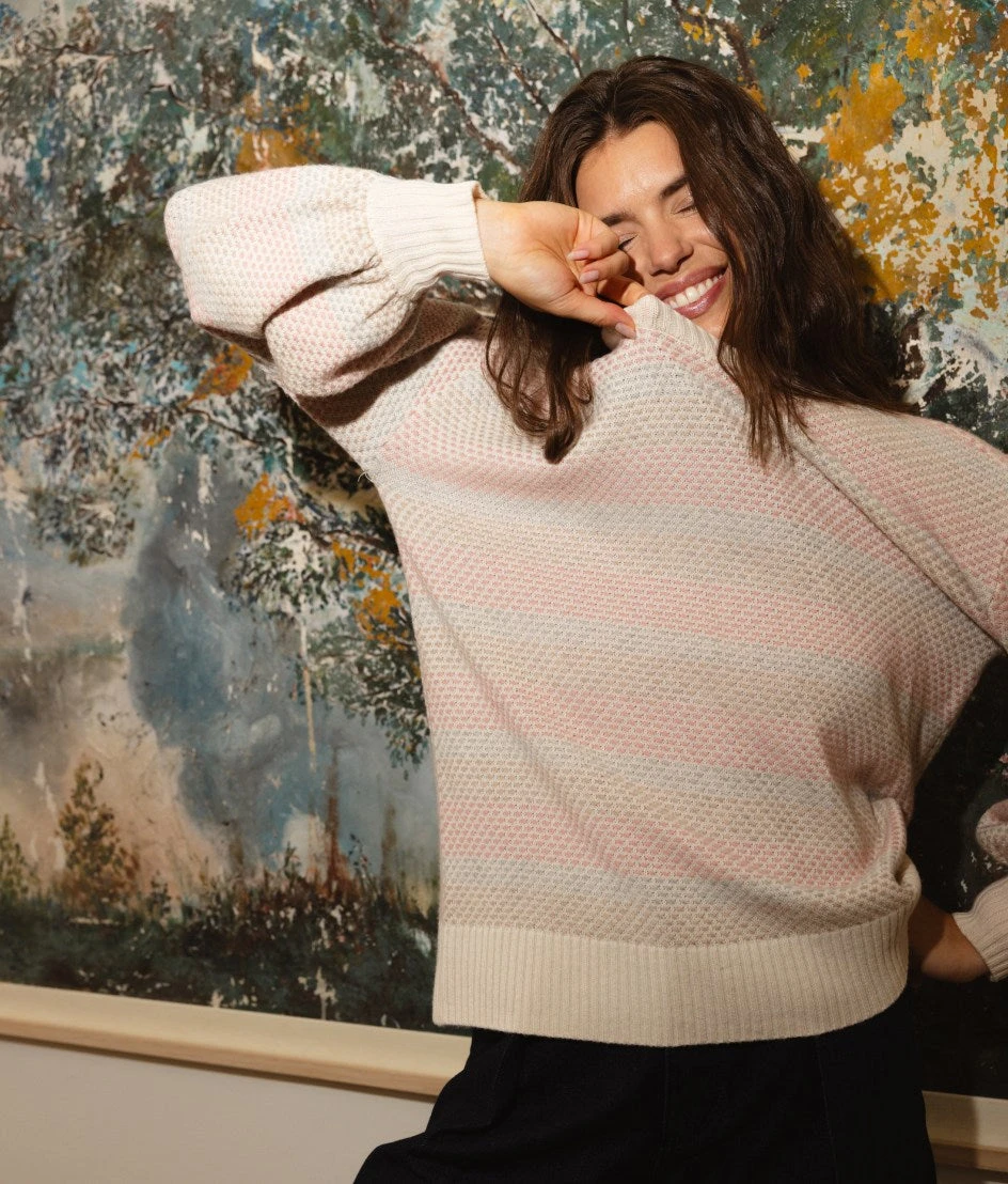 The Coziest Cashmere Blend Soft Stripe Sweater - Pastel Soft Stripe 1 The Coziest Cashmere Blend Soft Stripe Sweater - Pastel Soft Stripe