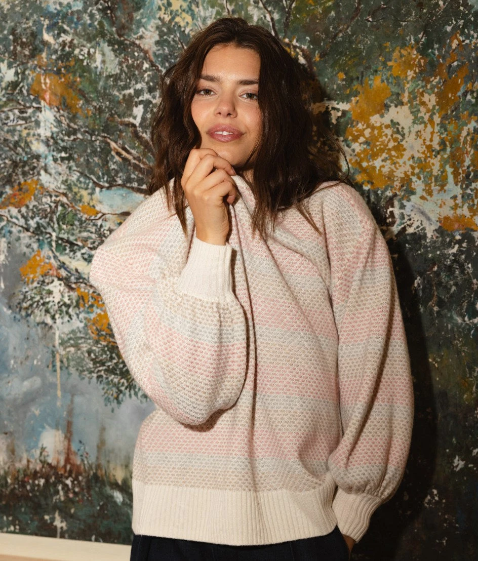 Classic Lady Wear Store -Classic Lady Wear Store Coziest Cashmere Blend Soft Stripe Sweater Pastel Soft Stripe 2