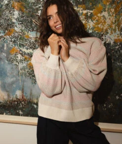 The Coziest Cashmere Blend Soft Stripe Sweater - Pastel Soft Stripe 6 The Coziest Cashmere Blend Soft Stripe Sweater - Pastel Soft Stripe -Classic Lady Wear Store Coziest Cashmere Blend Soft Stripe Sweater Pastel Soft Stripe 3