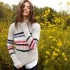 The Coziest Cashmere Blend Striped Crew - Rainbow Stripe On Wolf
