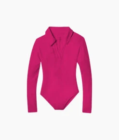 The Essential Long Sleeve Collared Bodysuit - Hibiscus -Classic Lady Wear Store Essential Long Sleeve Collared Bodysuit Hibiscus