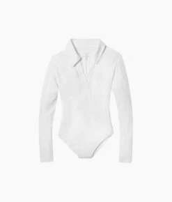 The Essential Long Sleeve Collared Bodysuit - White Sand -Classic Lady Wear Store Essential Long Sleeve Collared Bodysuit White Sand