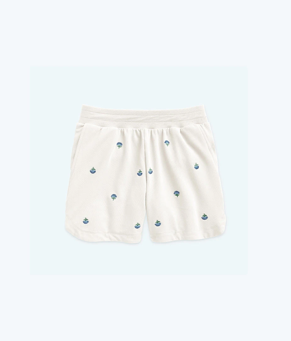 The Softest French Terry Pull-On Shorts - White Sand Floral Stitch 1 The Softest French Terry Pull-On Shorts - White Sand Floral Stitch