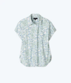 The Poolside Poplin Button-Down Shirt - Secret Garden In Powder Blue & Sage