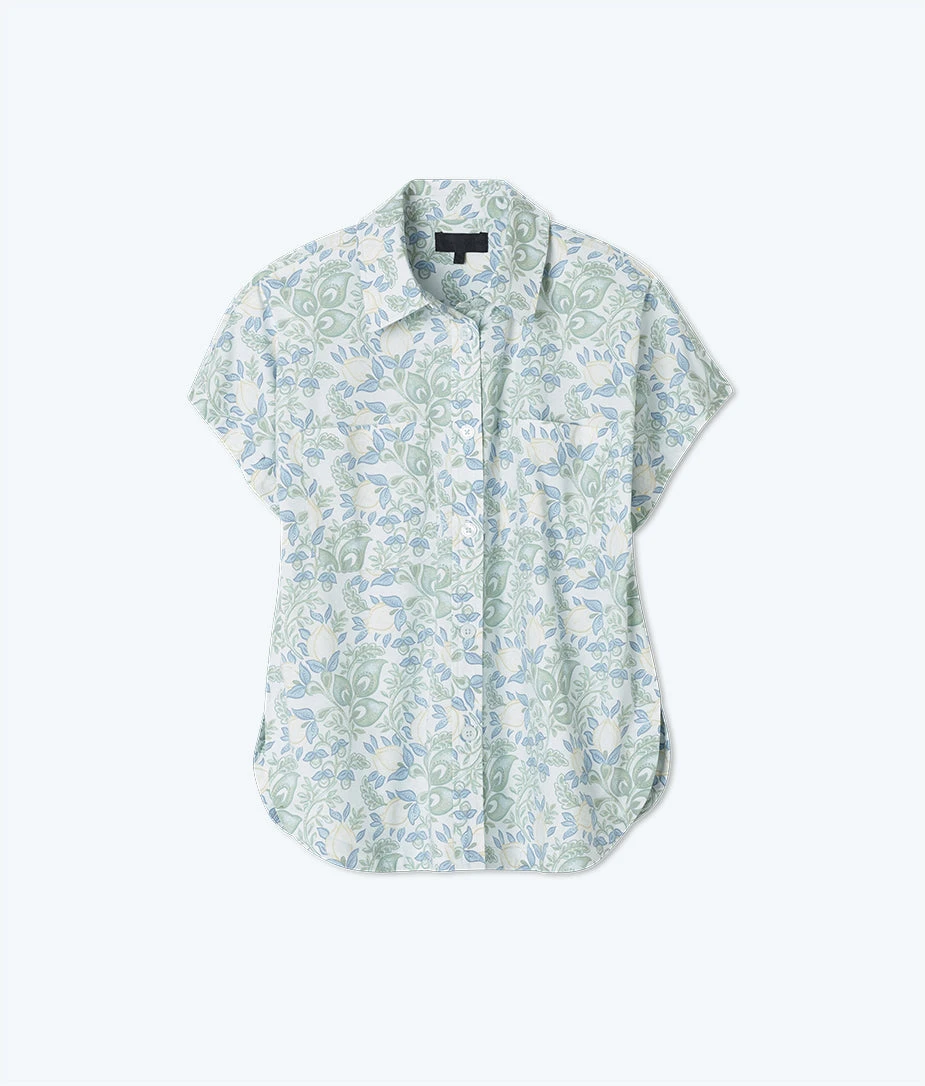 The Poolside Poplin Button-Down Shirt - Secret Garden In Powder Blue & Sage 1 The Poolside Poplin Button-Down Shirt - Secret Garden In Powder Blue & Sage