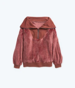 The Plush Velour Half-Zip Pullover - Rosewood 7 The Plush Velour Half-Zip Pullover - Rosewood -Classic Lady Wear Store FlatLay1 2