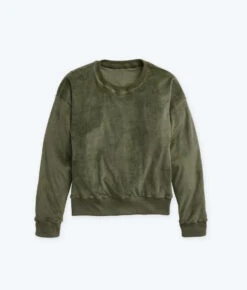 The Plush Velour Relaxed Crew - Olive -Classic Lady Wear Store FlatLay4 2