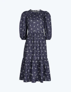 The Tiered Midi Dress - Cottage Floral In Midnight -Classic Lady Wear Store FlatLay5