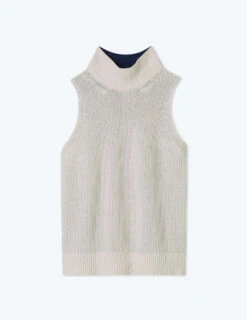 The High Neck Sweater Vest - Atlantic & White Sand -Classic Lady Wear Store FlatLayFront 687e815c c7d0 4179 be33 1ee0be43cd0b
