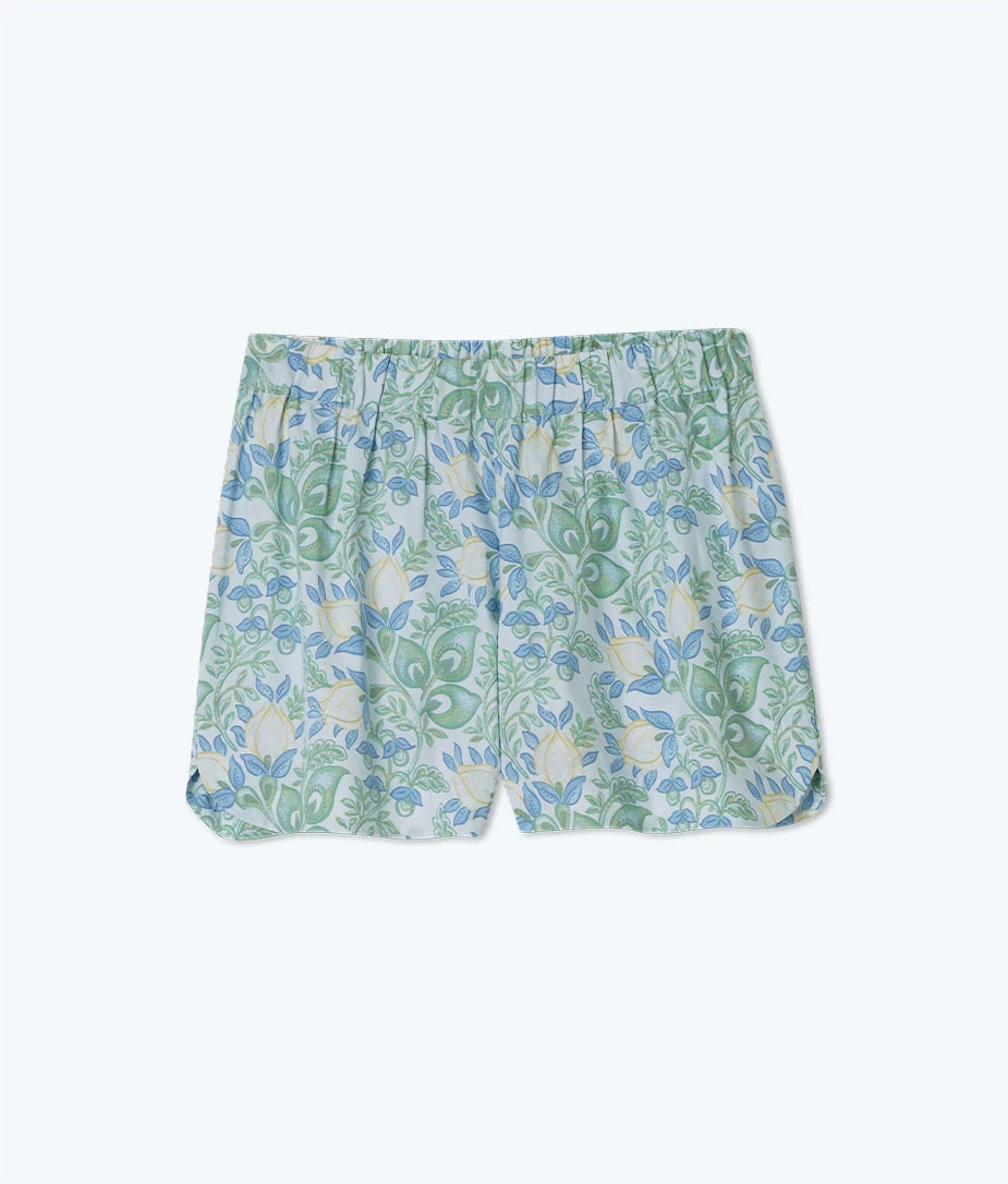 The Poolside Poplin Pull-On Shorts - Secret Garden In Powder Blue & Sage 1 The Poolside Poplin Pull-On Shorts - Secret Garden In Powder Blue & Sage