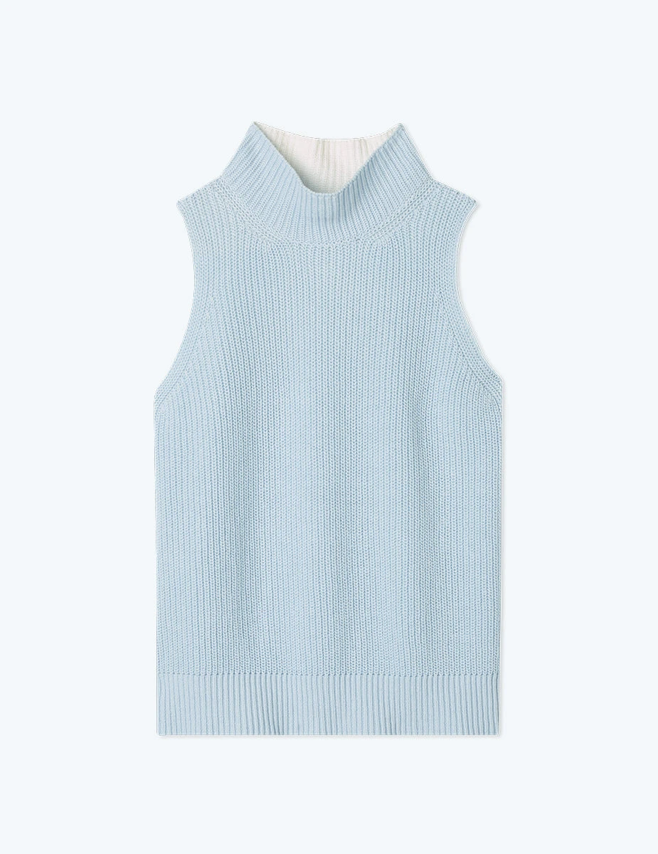 The High Neck Sweater Vest - Powder Blue & White Sand 5 The High Neck Sweater Vest - Powder Blue & White Sand - Image 5
