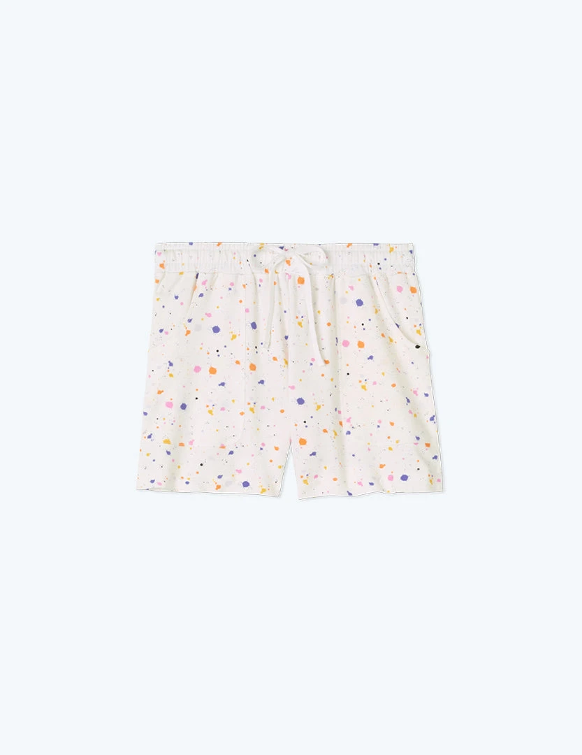 The Softest French Terry Lounge Shorts - Paint Splatter In White Sand 1 The Softest French Terry Lounge Shorts - Paint Splatter In White Sand