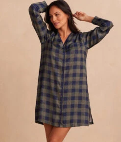 The Cloud 9 Boyfriend Sleep Shirt - Buffalo Check In Deep Sea & Gold