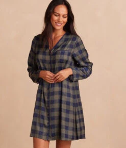 The Cloud 9 Boyfriend Sleep Shirt - Buffalo Check In Deep Sea & Gold -Classic Lady Wear Store Front Crop TheCloud9BoyfriendSleepShirt BuffaloCheckinDeepSea Gold