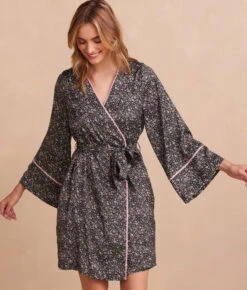The Cloud 9 Silky Robe - In Bloom In Sea Urchin & Pink Sky -Classic Lady Wear Store Front Crop TheCloud9SilkyRobe InBloominSeaUrchin PinkSky