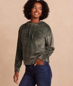 The Plush Velour Hoodie - Olive -Classic Lady Wear Store Front Crop ThePlushVelourHoodie Olive