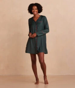 The Cloud 9 Boyfriend Sleep Shirt - Celestial Dot In Eden & Rosewood -Classic Lady Wear Store Front Full TheCloud9BoyfriendSleepShirt BuffaloCheckinDeepSea Gold