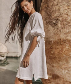 The Going Places Gauze Cover-Up Dress - White Sand 5 The Going Places Gauze Cover-Up Dress - White Sand -Classic Lady Wear Store GauzeCoverUpDressWhiteSandLifestyle2