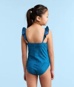 The Girls' Ruffle One Piece - Gingham In Calypso -Classic Lady Wear Store Girls RuffleOnePieceMixedGinghaminCalypsoBack1