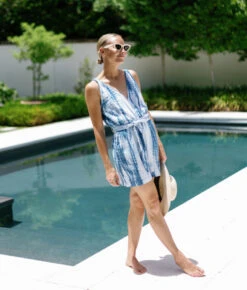 The Going Places Gauze Tie-Shoulder Romper - Summer Tie Dye -Classic Lady Wear Store Going Places Gauze Tie Shoulder Jumpsuit Cyprus Blue 5