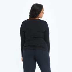 The Softest Ribbed Long Sleeve Henley - Sea Urchin 5 The Softest Ribbed Long Sleeve Henley - Sea Urchin -Classic Lady Wear Store Henley Black Back 4