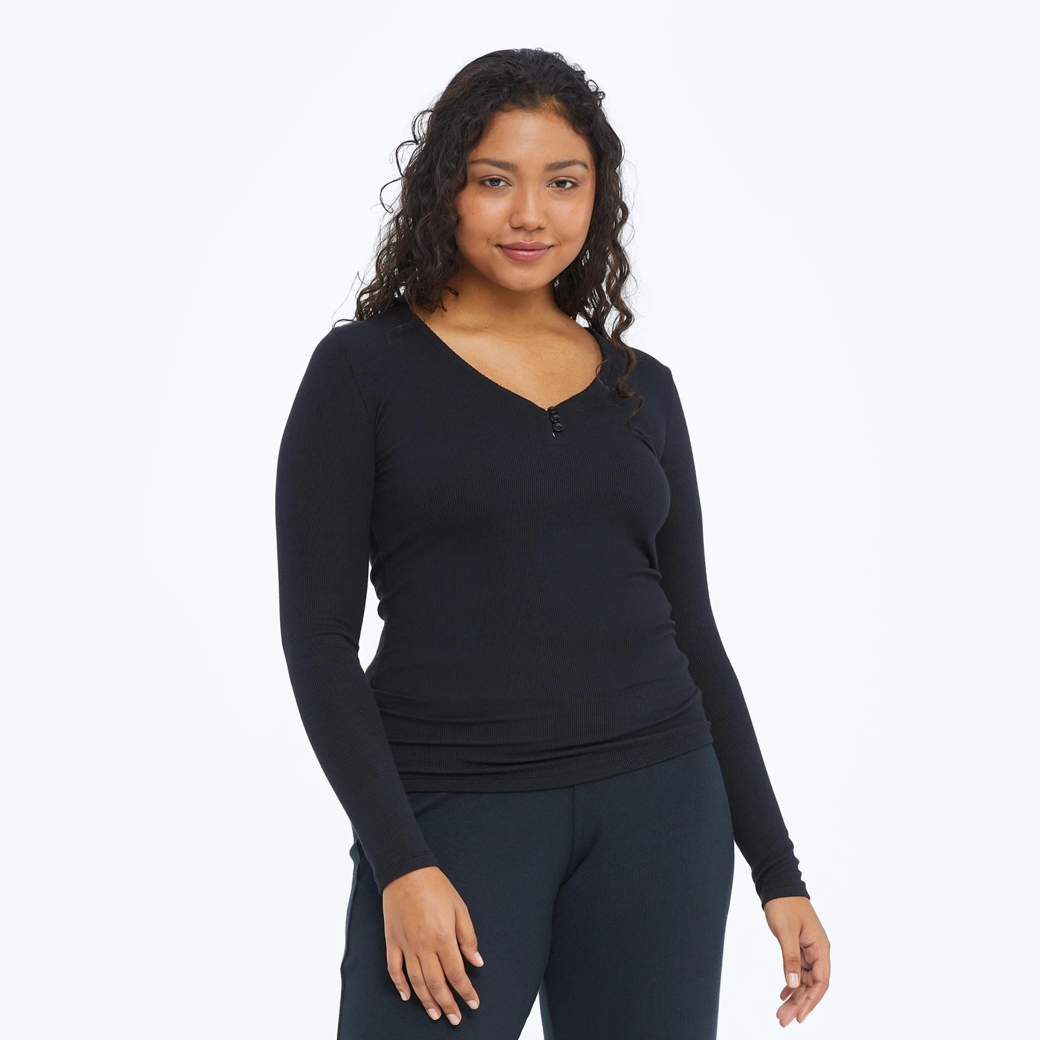 The Softest Ribbed Long Sleeve Henley - Sea Urchin 2 The Softest Ribbed Long Sleeve Henley - Sea Urchin - Image 2