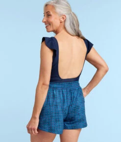 The High Tide Swim Shorts - Gingham In Deep Sea -Classic Lady Wear Store HighTideSwimShortsMixedGinghaminDeepSeaBack2 1