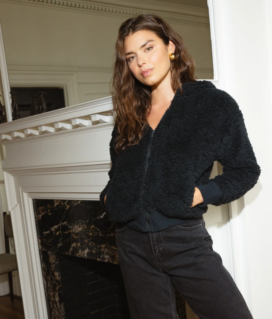 Classic Lady Wear Store -Classic Lady Wear Store High Pile Eco Short Fleece Jacket Sea Urchin 1