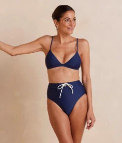 The Lace-Up High Leg High Rise Bikini Bottom - Deep Sea -Classic Lady Wear Store Lace UpHighLegHighRiseBottom DeepSea Front