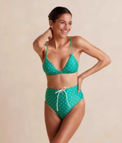 The Lace-Up High Leg High Rise Bikini Bottom - Seaglass Dot 9 The Lace-Up High Leg High Rise Bikini Bottom - Seaglass Dot -Classic Lady Wear Store Lace UpHighLegHighRiseBottom SeaglassDot Front