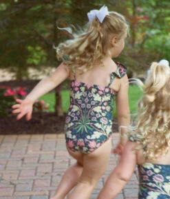 The Girls' Ruffle One Piece - Hyacinth In Sunburst & Teal -Classic Lady Wear Store Little girls Hyacinth in Sunburst Teal 3