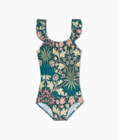 The Girls' Ruffle One Piece - Hyacinth In Sunburst & Teal -Classic Lady Wear Store Little girls Hyacinth in Sunburst Teal flaat