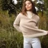 The Luxe Cashmere Blend Two-Tone Button Neck Sweater - Fawn & Dune