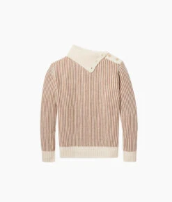 The Luxe Cashmere Blend Two-Tone Button Neck Sweater - Fawn & Dune -Classic Lady Wear Store Luxe Cashmere Blend Two Tone Button Neck Sweater Fawn Dune 5