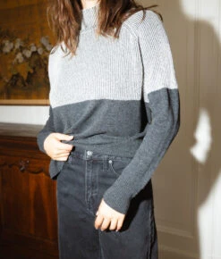 The Luxe Cashmere Blend Two-Tone Sweater - Charcoal -Classic Lady Wear Store Luxe Cashmere Blend Two Tone Sweater Charcoal 5