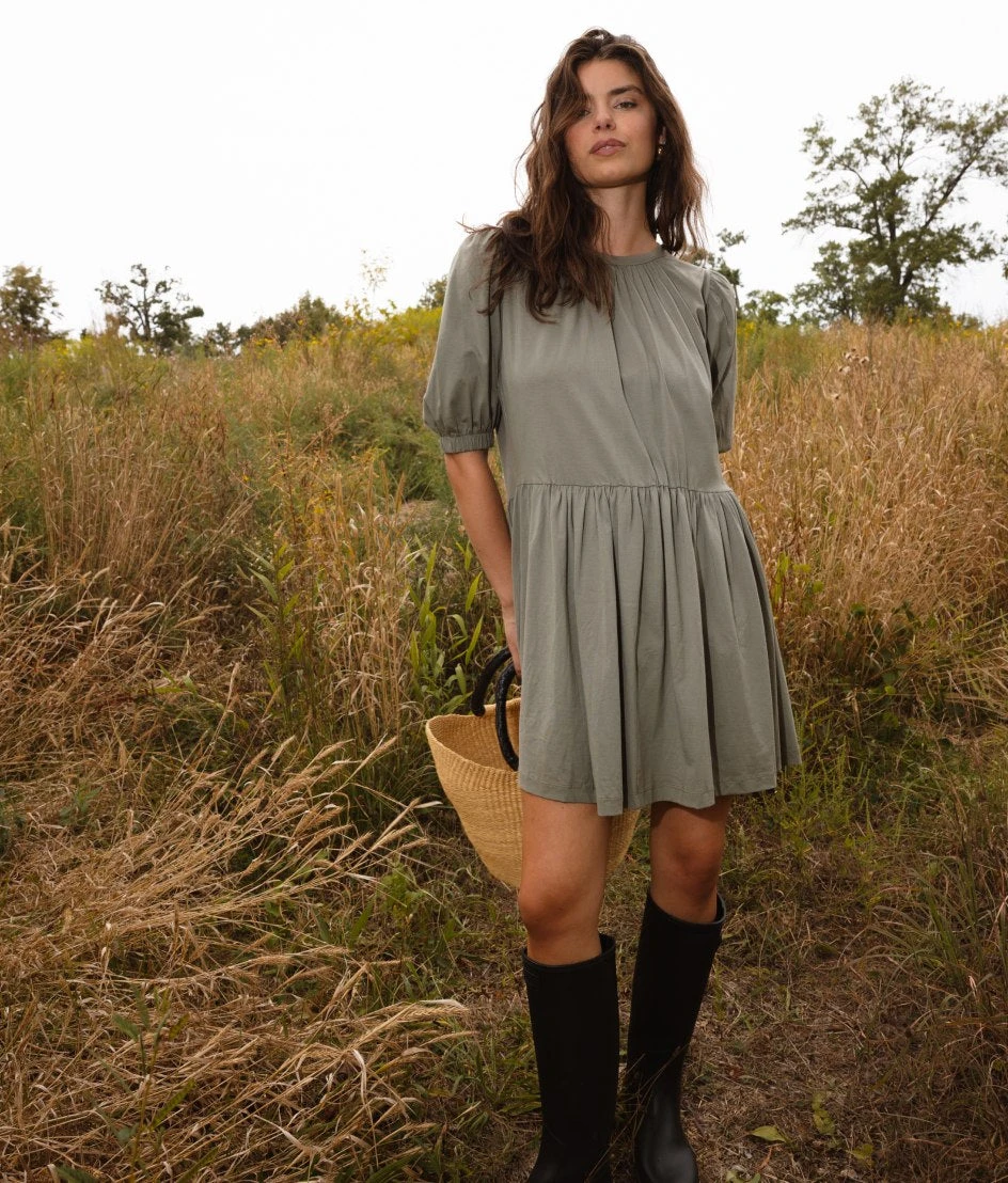 The Luxe Pima Puff-Sleeve Mini Dress - Agave 1 The Luxe Pima Puff-Sleeve Mini Dress - Agave