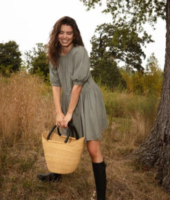 The Luxe Pima Puff-Sleeve Mini Dress - Agave 8 The Luxe Pima Puff-Sleeve Mini Dress - Agave -Classic Lady Wear Store Luxe Pima Puff Sleeve Mini Dress Agave 3