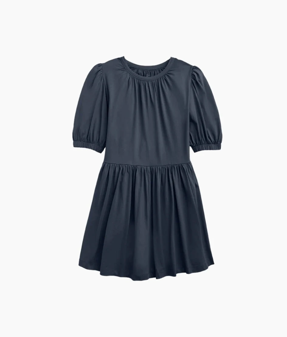 The Luxe Pima Puff-Sleeve Mini Dress - Midnight 1 The Luxe Pima Puff-Sleeve Mini Dress - Midnight