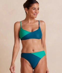 The Diagonal Mid Rise Bottom - Seaglass & Seaweed -Classic Lady Wear Store MarinaBikiniBottom SeaweedSeaglass Front1