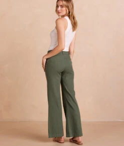 The Easy High-Waisted Flare Pant - Olive -Classic Lady Wear Store MicroFlarePant Olive BackCrop